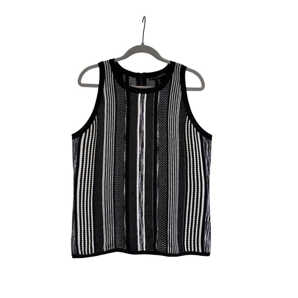WHBM Women's Sleeveless Knit Top Black White Striped Zip Back XL - Picture 2 of 8